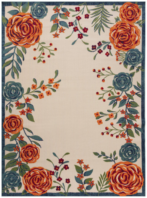 HomeRoots 9' Floral Indoor Outdoor Area Rug in Ivory, Green, Blue, Red & Orange – Stylish & Durable Décor Solution 548120