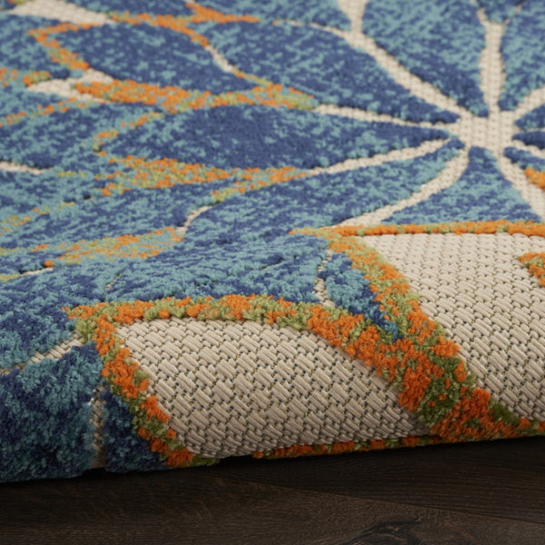 HomeRoots 12' Vibrant Blue Green and Orange Floral Indoor Outdoor Area Rug - Durable, Stylish & Stain-Resistant! 548123