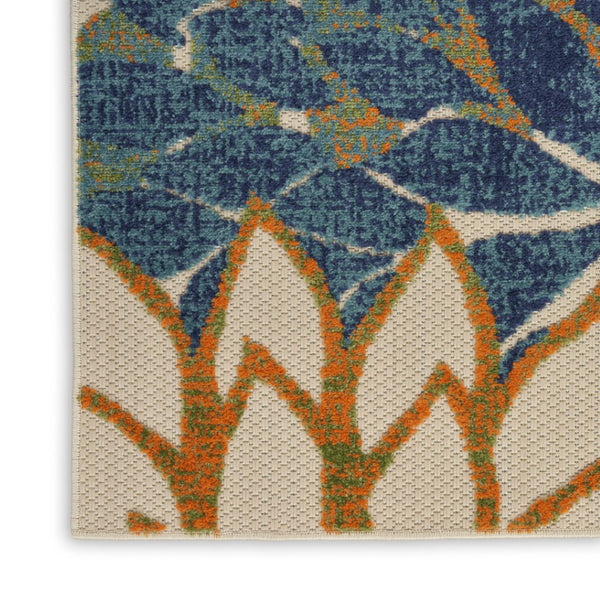 HomeRoots 12' Vibrant Blue Green and Orange Floral Indoor Outdoor Area Rug - Durable, Stylish & Stain-Resistant! 548123