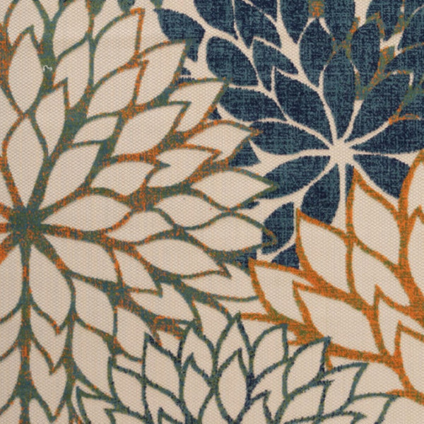 HomeRoots 12' Vibrant Blue Green and Orange Floral Indoor Outdoor Area Rug - Durable, Stylish & Stain-Resistant! 548123
