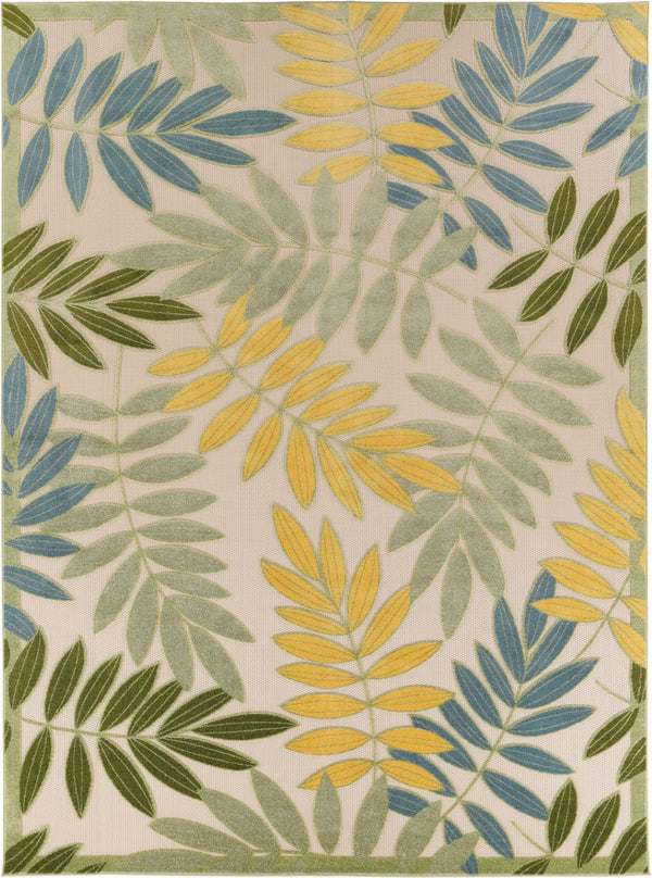 HomeRoots 12' Tropical Palm Leaf Area Rug - Vibrant Green, Blue & Yellow Design for Indoor/Outdoor Spaces! 548124