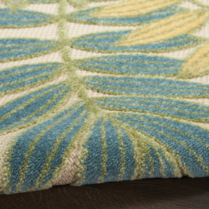 HomeRoots 12' Tropical Palm Leaf Area Rug - Vibrant Green, Blue & Yellow Design for Indoor/Outdoor Spaces! 548124