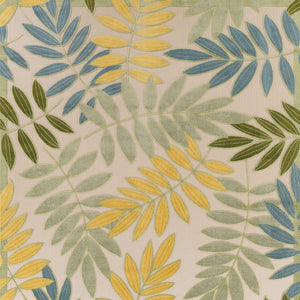 HomeRoots 12' Tropical Palm Leaf Area Rug - Vibrant Green, Blue & Yellow Design for Indoor/Outdoor Spaces! 548124