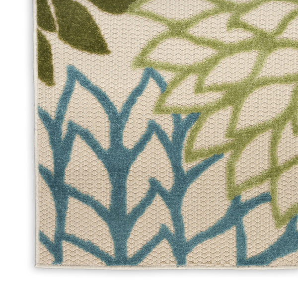 HomeRoots 12' Floral Indoor Outdoor Rug - Vibrant Green, Blue & Yellow Design for Patios, Kitchens & More! 548125