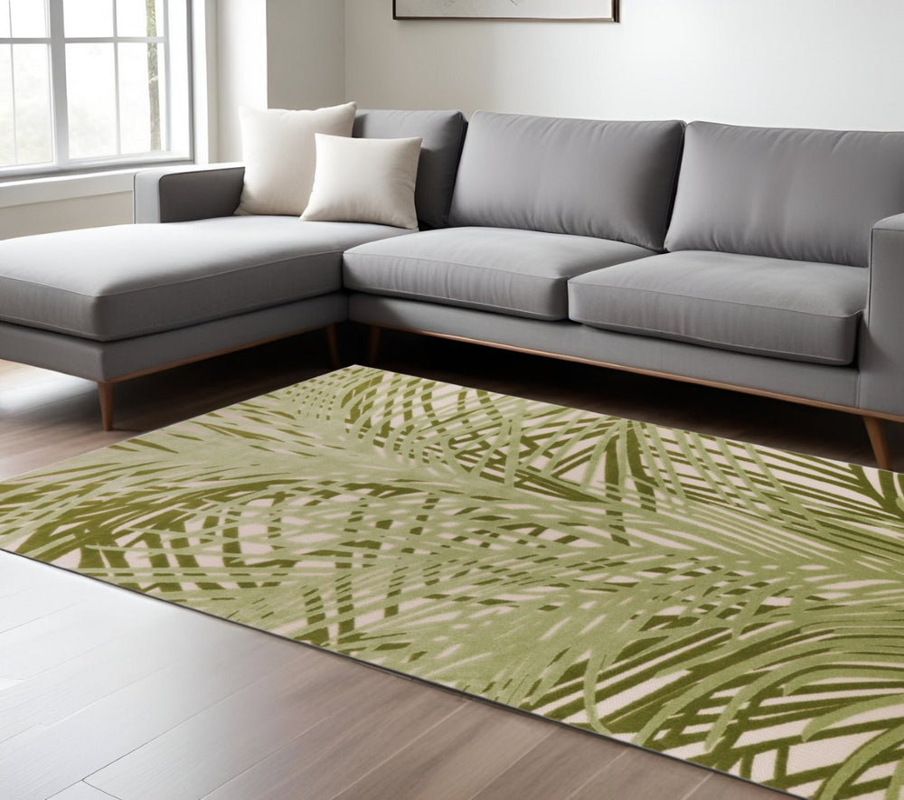 HomeRoots 12' X 15' Tropical Palm Leaf Area Rug – Versatile Indoor/Outdoor Design, Stain-Resistant & Durable! 548131