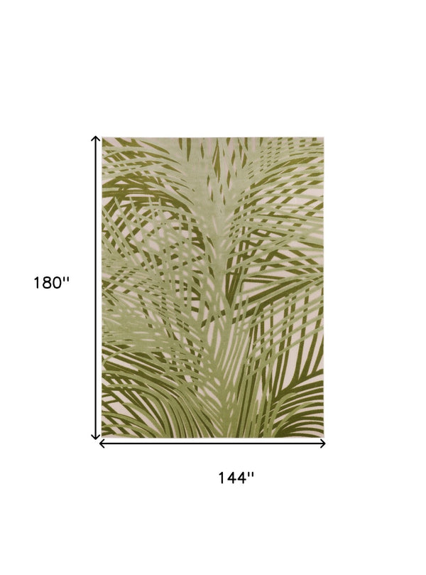 HomeRoots 12' X 15' Tropical Palm Leaf Area Rug – Versatile Indoor/Outdoor Design, Stain-Resistant & Durable! 548131