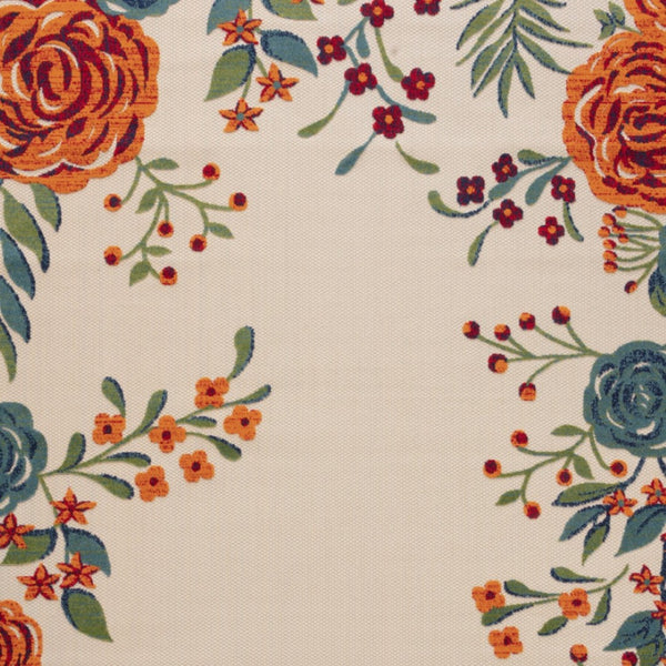 HomeRoots 12' Indoor/Outdoor Floral Area Rug - Vibrant Ivory, Green, Orange, Blue & Red for High-Traffic Spaces 548133