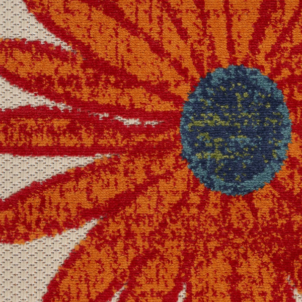 HomeRoots 12' Indoor Outdoor Area Rug - Vibrant Floral Design in Ivory, Green, Orange, Blue & Red for All Spaces! 548134