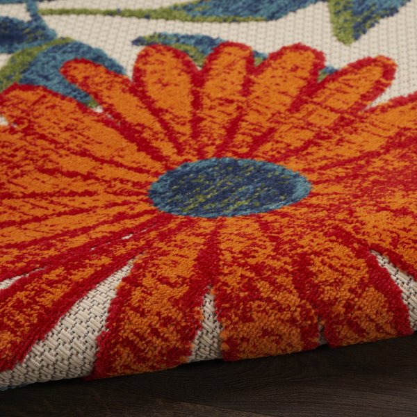 HomeRoots 12' Indoor Outdoor Area Rug - Vibrant Floral Design in Ivory, Green, Orange, Blue & Red for All Spaces! 548134