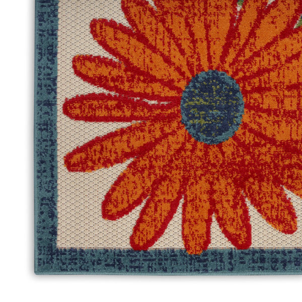 HomeRoots 12' Indoor Outdoor Area Rug - Vibrant Floral Design in Ivory, Green, Orange, Blue & Red for All Spaces! 548134