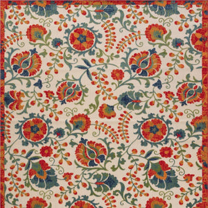 HomeRoots 12' Timeless Floral Area Rug – Vibrant Ivory, Green, Orange, Blue, Red | Durable & Easy-Care Design 548135