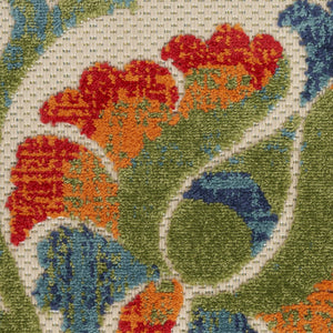 HomeRoots 12' Timeless Floral Area Rug – Vibrant Ivory, Green, Orange, Blue, Red | Durable & Easy-Care Design 548135