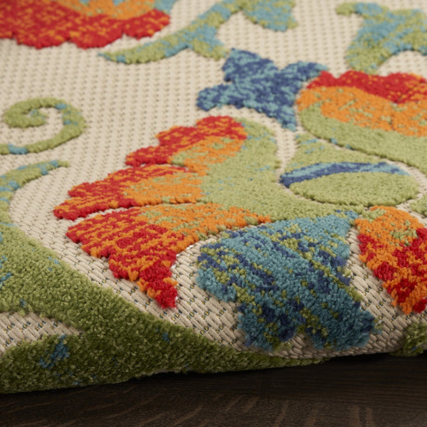 HomeRoots 12' Timeless Floral Area Rug – Vibrant Ivory, Green, Orange, Blue, Red | Durable & Easy-Care Design 548135