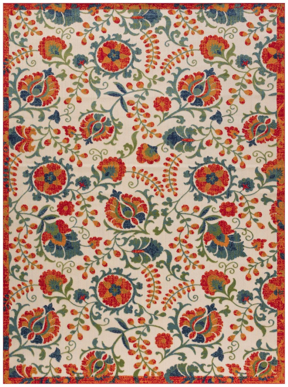 HomeRoots 12' Timeless Floral Area Rug – Vibrant Ivory, Green, Orange, Blue, Red | Durable & Easy-Care Design 548135