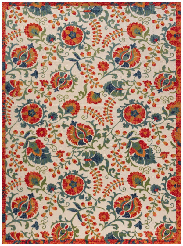 HomeRoots 12' Timeless Floral Area Rug – Vibrant Ivory, Green, Orange, Blue, Red | Durable & Easy-Care Design 548135