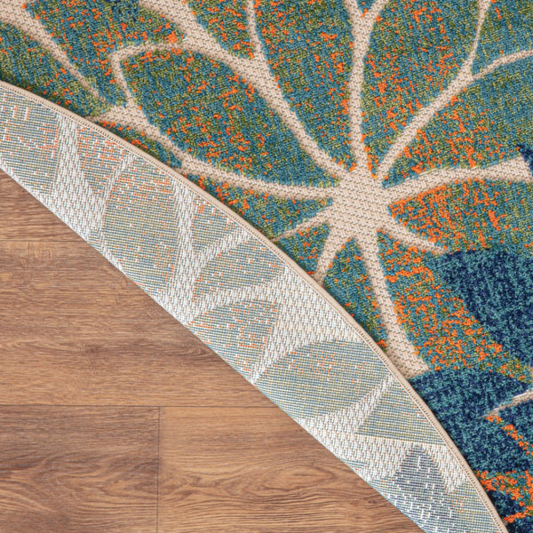 HomeRoots 5' Floral Area Rug in Blue, Green & Yellow – Durable, Stain-Resistant for Indoor & Outdoor Use! 548136