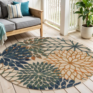HomeRoots 5' Floral Area Rug in Blue, Green & Yellow – Durable, Stain-Resistant for Indoor & Outdoor Use! 548136