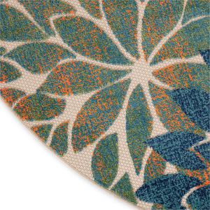 HomeRoots 5' Floral Area Rug in Blue, Green & Yellow – Durable, Stain-Resistant for Indoor & Outdoor Use! 548136