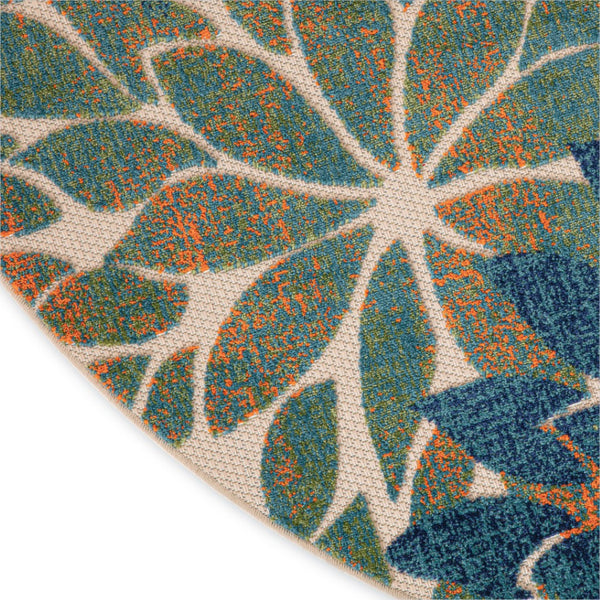 HomeRoots 5' Floral Area Rug in Blue, Green & Yellow – Durable, Stain-Resistant for Indoor & Outdoor Use! 548136