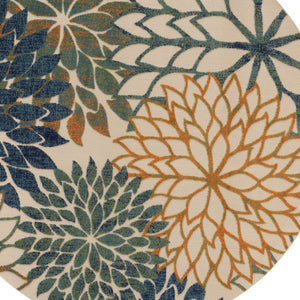 HomeRoots 5' Floral Area Rug in Blue, Green & Yellow – Durable, Stain-Resistant for Indoor & Outdoor Use! 548136
