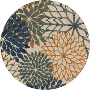 HomeRoots 5' Floral Area Rug in Blue, Green & Yellow – Durable, Stain-Resistant for Indoor & Outdoor Use! 548136