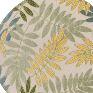 HomeRoots 5' Tropical Palm Leaf Area Rug - Durable Indoor/Outdoor Round Rug in Green, Yellow, Ivory Colors 548137