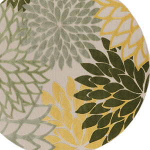 HomeRoots 5' Round Floral Area Rug in Green, Yellow, Ivory & Dark Green - Indoor/Outdoor Durable Design! 548138