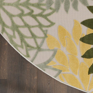HomeRoots 5' Round Floral Area Rug in Green, Yellow, Ivory & Dark Green - Indoor/Outdoor Durable Design! 548138