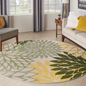 HomeRoots 5' Round Floral Area Rug in Green, Yellow, Ivory & Dark Green - Indoor/Outdoor Durable Design! 548138