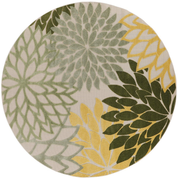 HomeRoots 5' Round Floral Area Rug in Green, Yellow, Ivory & Dark Green - Indoor/Outdoor Durable Design! 548138