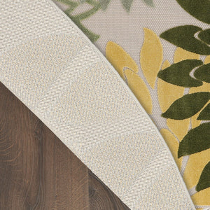 HomeRoots 5' Round Floral Area Rug in Green, Yellow, Ivory & Dark Green - Indoor/Outdoor Durable Design! 548138