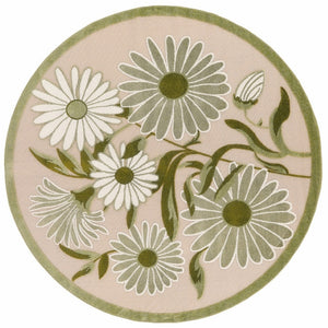 HomeRoots 5' Round Floral Area Rug in Ivory & Green – Stylish, Durable, Indoor/Outdoor Decor for Any Space 548140
