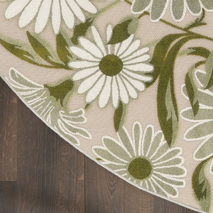 HomeRoots 5' Round Floral Area Rug in Ivory & Green – Stylish, Durable, Indoor/Outdoor Decor for Any Space 548140