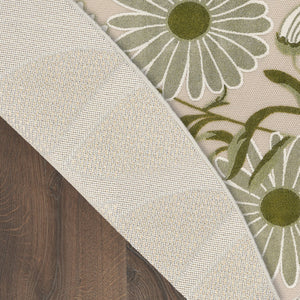 HomeRoots 5' Round Floral Area Rug in Ivory & Green – Stylish, Durable, Indoor/Outdoor Decor for Any Space 548140