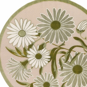 HomeRoots 5' Round Floral Area Rug in Ivory & Green – Stylish, Durable, Indoor/Outdoor Decor for Any Space 548140