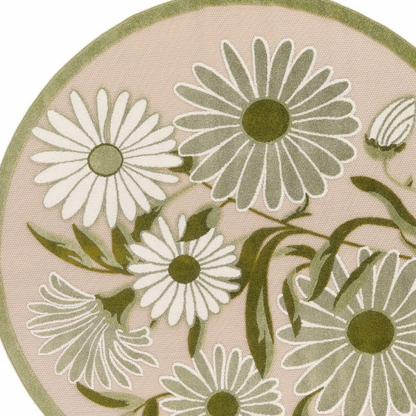 HomeRoots 5' Round Floral Area Rug in Ivory & Green – Stylish, Durable, Indoor/Outdoor Decor for Any Space 548140