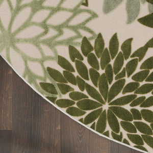 HomeRoots 5' Elegant Ivory Green Round Floral Area Rug for Indoor & Outdoor, Durable & Easy Maintenance 548141