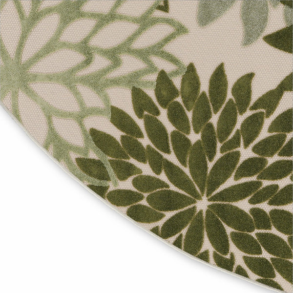 HomeRoots 5' Elegant Ivory Green Round Floral Area Rug for Indoor & Outdoor, Durable & Easy Maintenance 548141