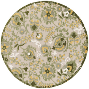 HomeRoots 5' Round Floral Area Rug in Ivory, Green & Yellow - Durable Indoor/Outdoor Design for Versatile Style! 548142