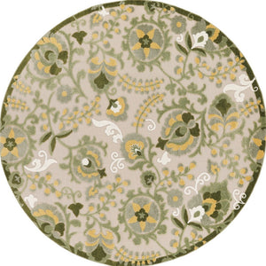 HomeRoots 5' Round Floral Area Rug in Ivory, Green & Yellow - Durable Indoor/Outdoor Design for Versatile Style! 548142
