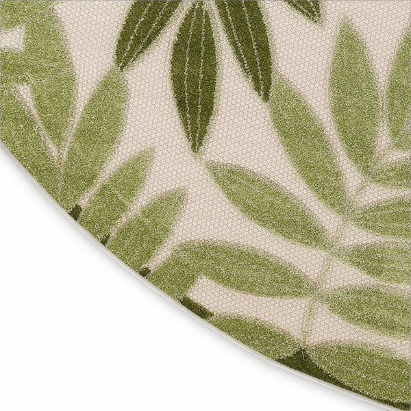 HomeRoots 5' Coastal-Inspired Ivory and Green Round Palm Leaf Rug for Indoor/Outdoor Durability and Style 548143