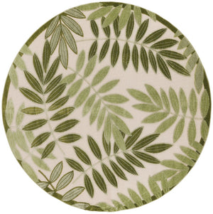 HomeRoots 5' Coastal-Inspired Ivory and Green Round Palm Leaf Rug for Indoor/Outdoor Durability and Style 548143