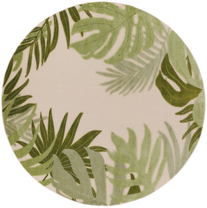 HomeRoots 5' Ivory and Green Round Palm Leaf Area Rug - Stylish, Durable Indoor/Outdoor Décor for Any Space 548145