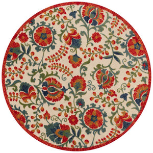 HomeRoots 5' Vibrant Round Floral Area Rug in Red, Gold, Teal & Green - Durable, Stain-Resistant for Indoors & Outdoors 548148