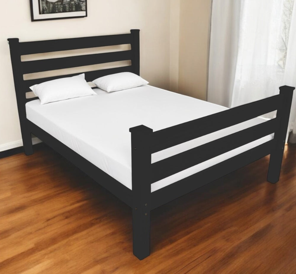 Homeroots Black Solid Wood Queen Bed Frame - Handcrafted Pine Design For Style, Durability & Restful Sleep  Solid Wood 548159