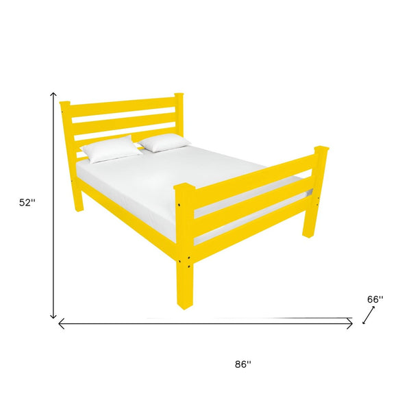 HomeRoots Yellow Solid Wood Queen Bed Frame – Handcrafted Pine, Sturdy Platform Design, Timeless Charm & Comfort 548160