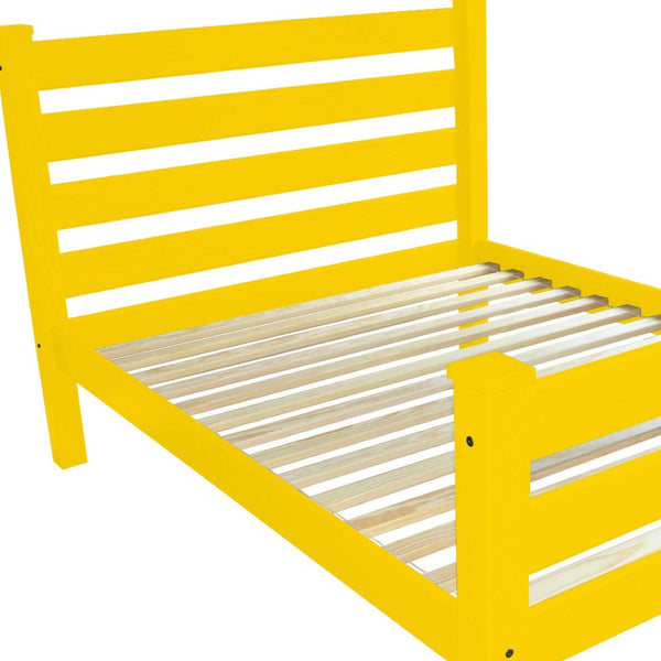 HomeRoots Yellow Solid Wood Queen Bed Frame – Handcrafted Pine, Sturdy Platform Design, Timeless Charm & Comfort 548160