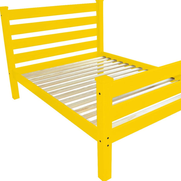 HomeRoots Yellow Solid Wood Queen Bed Frame – Handcrafted Pine, Sturdy Platform Design, Timeless Charm & Comfort 548160