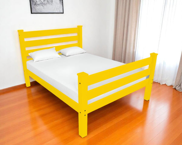 HomeRoots Yellow Solid Wood Queen Bed Frame – Handcrafted Pine, Sturdy Platform Design, Timeless Charm & Comfort 548160