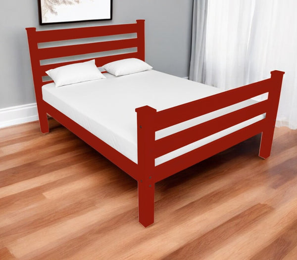 HomeRoots Red Solid Pine Queen Bed Frame - Sturdy, Elegant Design with Headboard & Footboard for Restful Sleep 548169